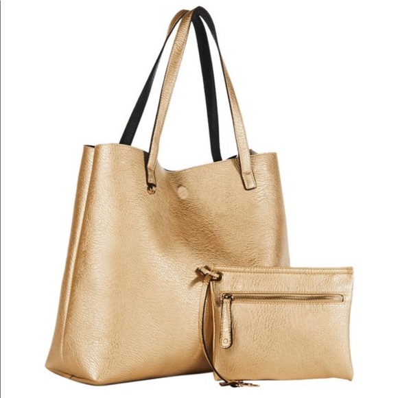 JustFab MONTAGE reversible black/gold tote - Picture 3 of 13